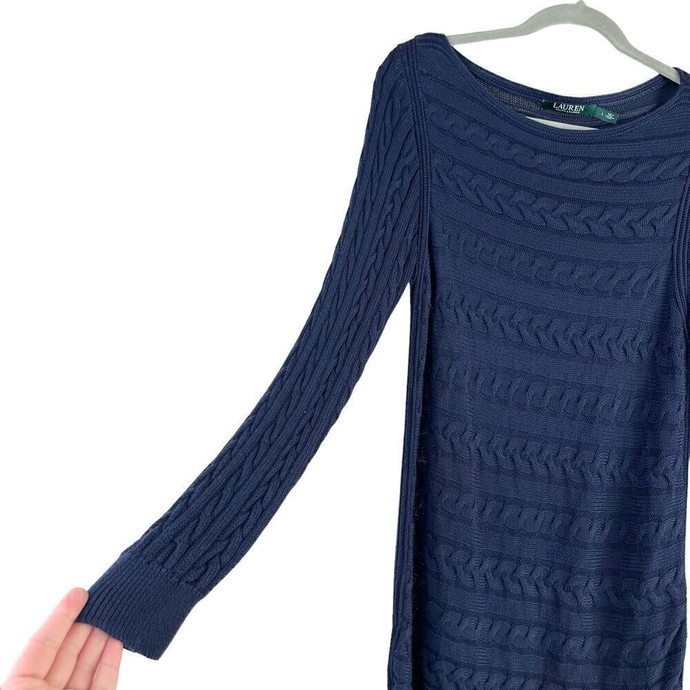 Lauren‎ Ralph Lauren Cable Knit Long Sleeve Sweater Tunic Navy Blue, Large - Picture 5 of 10